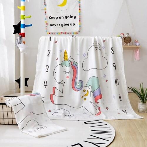 Unicorn Soft Bamboo fiber Throw Blanket Soft Printing bear lion Blanket Square Shape girls Gift