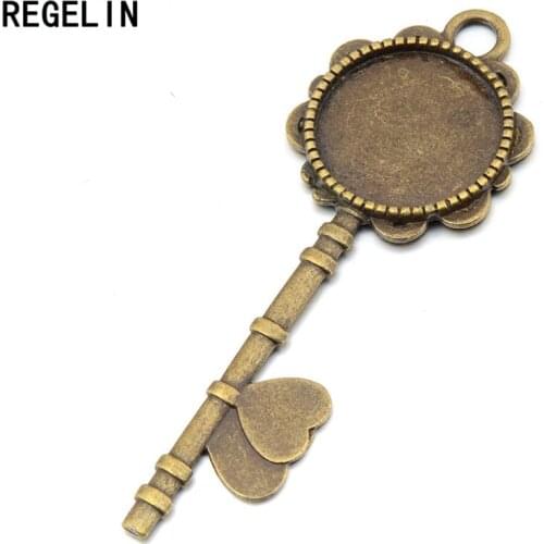 REGELIN Key Heart Pendant Settings Cabochon Base Bezel Trays Blank 10pcs 20mm Fit Glass Cabochons DIY Pendant Necklace Finding