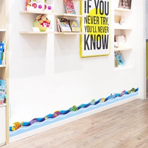 Fishes Swimming Sea Wave Wall Sticker For Kids Room Bathroom Baseboard Home Decoration Cartoon Animal Mural Art Diy Pvc Decals