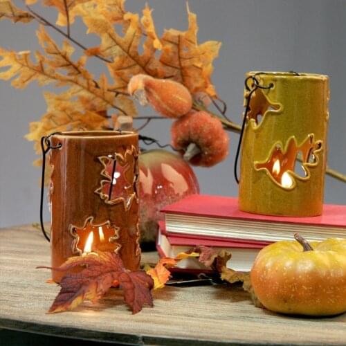 Thanksgiving Lantern Maple Leaf Hollow Desktop Light Hanging Candlestick Lamp Candle Holder Decoration Ornament Home Furnishing