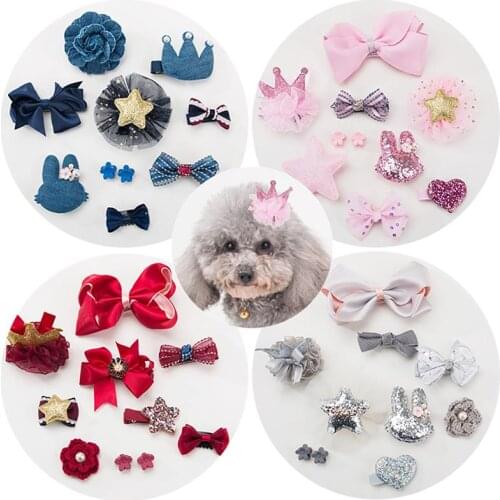 New Mini Mesh Ribbon Dog Bow Dog Grooming Bows Set For Pet New Year Christmas Birthday Handmade Hair Accessories
