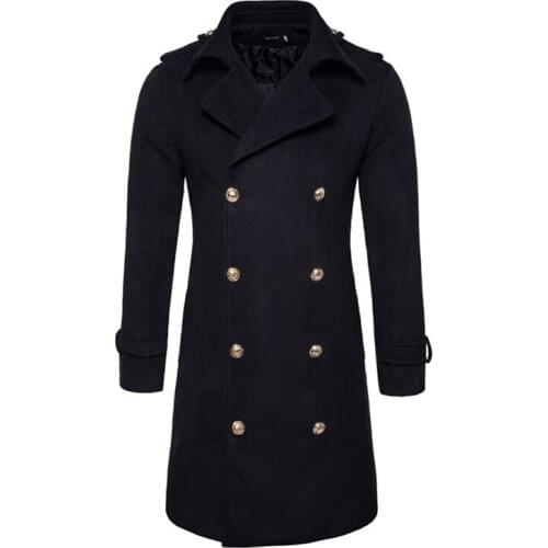 Solid Color Men Casual Business Woolen Coat New Autumn Winter Fashion Quality Male Warm Thick Cotton Black Single Breasted Coat