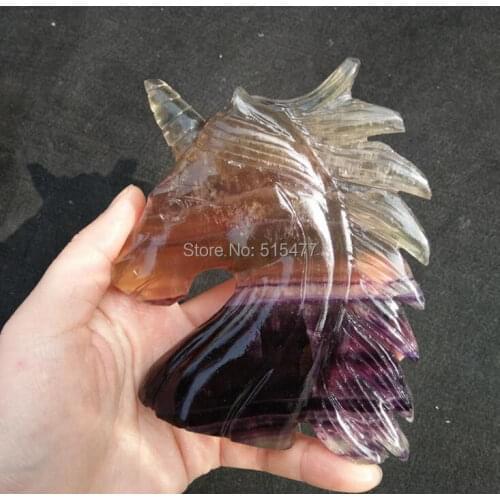 Wholesale 13cm Natural mineral fluorite crystal Unicorn sculpture ornament