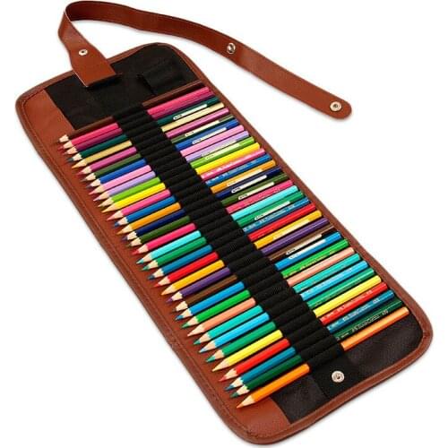 24-72 hole pencil bag sketch pencil color lead learning stationery leisure Black Canvas storage folding pen curtain