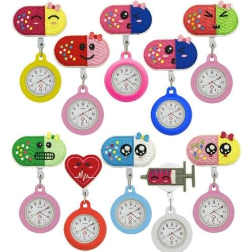 Lovely Retractable Smile Love Heart Pocket Watches Cartoon Cloth Nurse Doctor Hospital Clips Pocket Hang Quartz Watches Clock