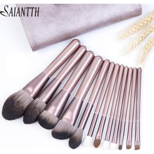 SAIANTTH 12pcs Grapes Makeup Brushes Set Microcrystalline Silk Cosmetic Bag Foundation Concealer Blush Shading Eyeshadow Beauty