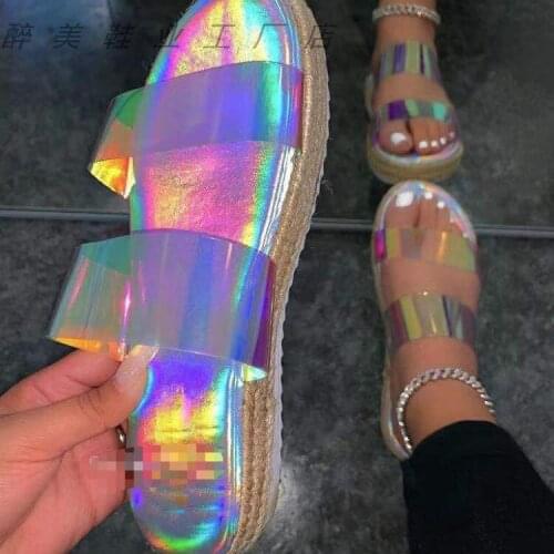 Summer new double layer transparent PVC women shoes flat heel increased non-slip outdoor beach sandals all-match slippers846