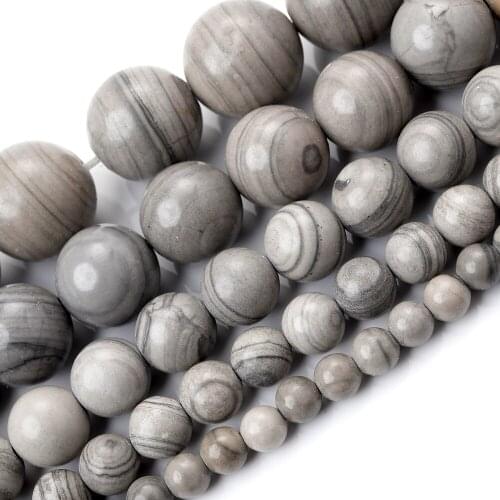 Gray Wood Grain Natural Sotne Beads Round Loose Spacer Bead for Jewelry Making DIY Charm Bracelet Accessories 4/6/8/10/12mm