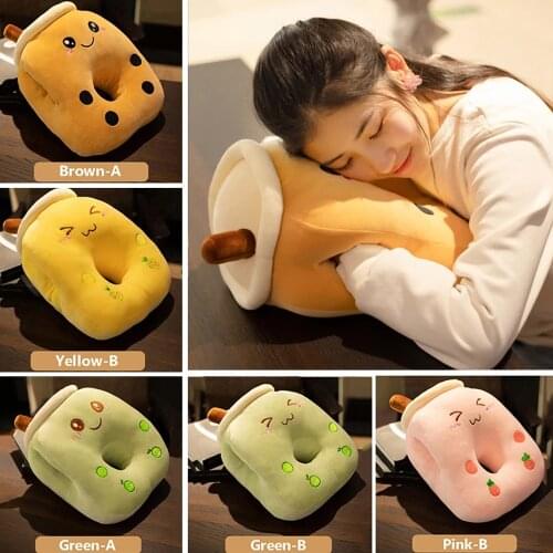 Cute Stuffed Plush Waist Pillow Cartoon Fruit Hand Warmer Milk Tea Boba Cushion Pillow Kids Toy Girl Birthday Gift