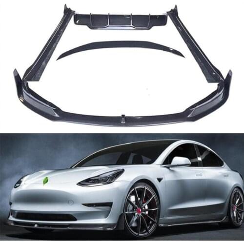 High Quality REAL CARBON FIBER Front Bumper Lip Spoiler Rear Trunk Diffuser Side Body Skirt FOR Tesla MODEL 3 2018 2019 2020