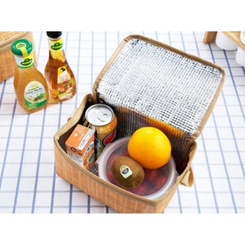 50 pieces big capacity Imitation Rattan Lunch Bag Thick Insulation Picnic Lunch Bag Thick Waterproof Insulation