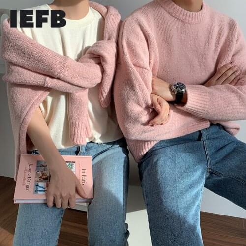 IEFB /mens wear round collar sweater 2020 autumn winter fashion Korean style large size loose knitted long sleeve tops 9Y3249