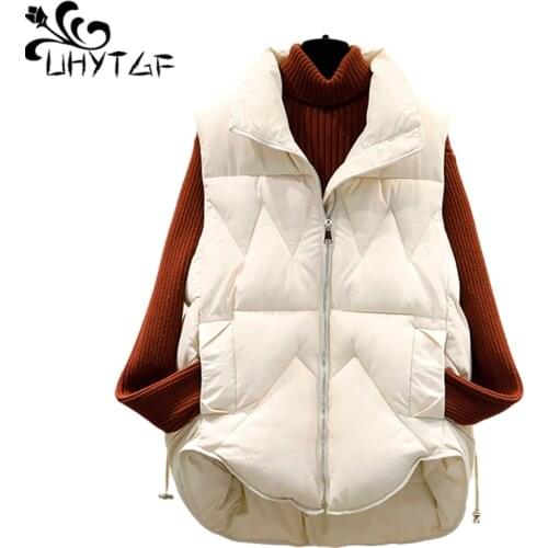 UHYTGF Winter Vests For Women Down Cotton Sleeveless Jacket Casual Warm Parker Female Short Coats Loose Plus Size Waistcoat 1499
