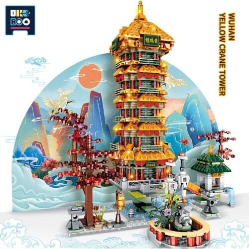 UKBOO City Creator Street View Building Block Street Yellow Crane Tower Pavilion Of Prince Teng Model DIY Bricks Children Toys