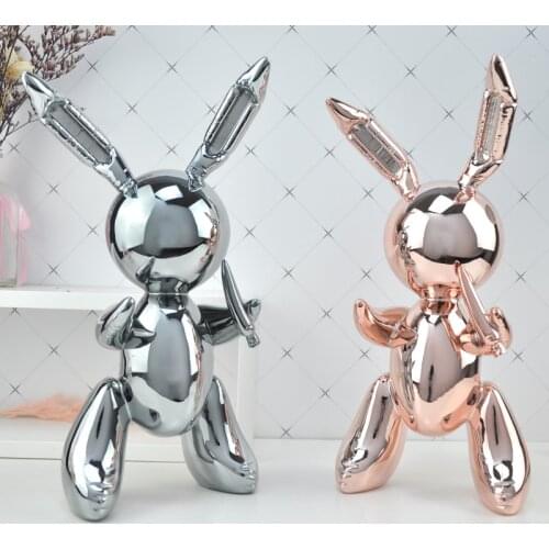 Balloon Rabbit Art Figurine Craft Shiny Balloon Dog Statue Home Decoration Accessories Xmas Gift Resin