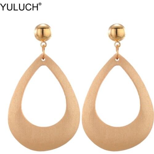 YULUCH 2019 Boho Fashion Gold Water Drop Stud Wooden Earrings Vintage Hollow Statement Earings For Women Lady Girls Party Gifts