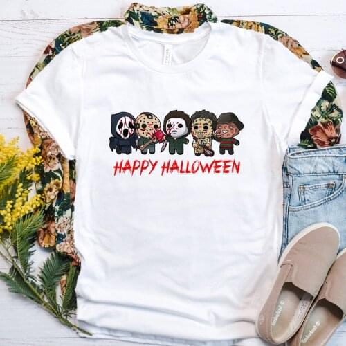 Freddy Jason Michael Print Harajuku Women T-shirt Casual Ladies Basic O-collar Top Short Sleeved Women T-shirt Girl,Drop Ship
