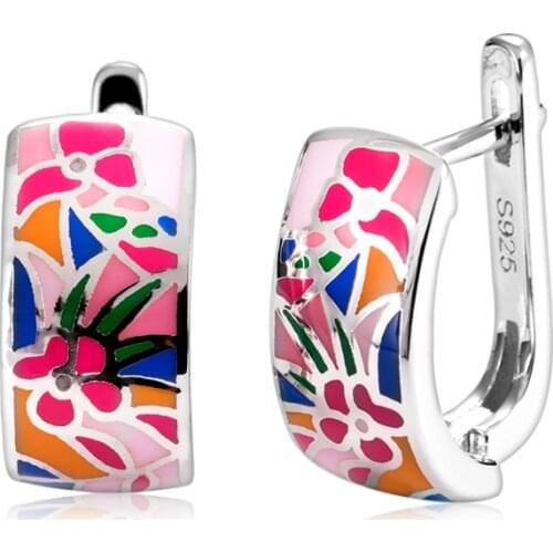 2021 Fashion 925 Sterling Silver Pink Poetic Cherry Flowers Earrings for Women Enamel Stud Earrings Luxury Party Jewelry Gift