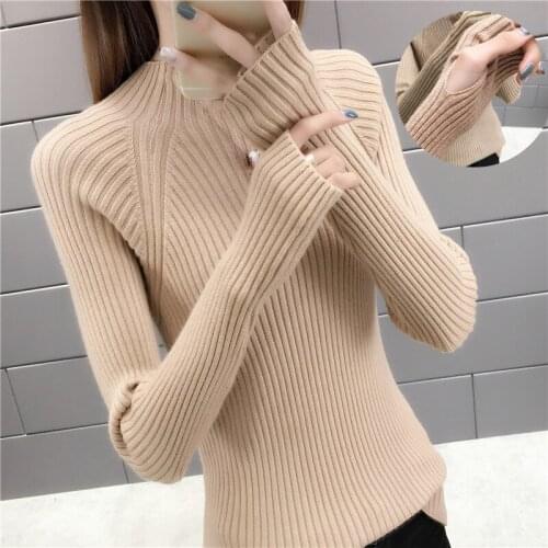 Winter Fall Pullover Sexy Elastic Knitted Sweater Big Size Autumn Beige Bodycon Stripe Sweater Thumbhole Ladies Fringe Tops