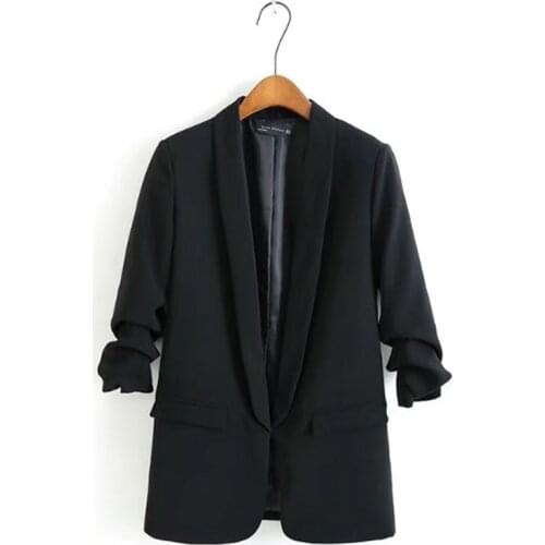 Women Blazers Casual Coats Wrinkled Sleeves Double Pockets Suit Jackets Solid Office Lady Blazers Loose Female Ropa Outerwear