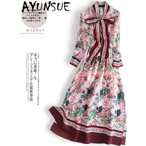 Real Silk Dress Women Dresses Fashion Midi Women Spring Autumn Dress Korean Party Dress Vintage Vestido Mujer 3438 YY2639