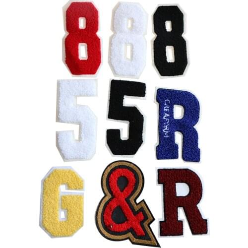 1 Pcs Arabic numerals,English letters Towel embroidery icon Iron on Patch for Clothing DIY Strip Clothes Patchwork Custom Badges
