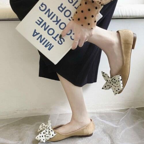 2020 Casual Square Party Shoes Comfortable Inzaghi Point Bowknot Edition Shallow Mouth Lattice-Windows Documentary Shoes U19-54