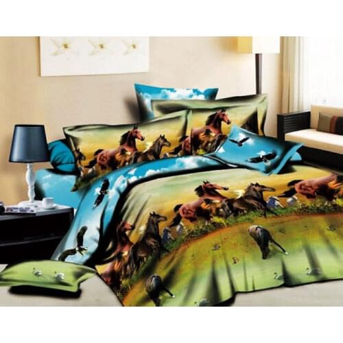 3D Blue Horse Bedding set Animal print Queen full size quilt duvet cover bedspread bed in a bag sheets bedsheet linens bedset