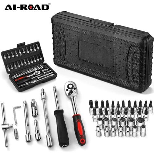 46PCS Car Repair Tool Set Socket Set Ratchet Screwdriver Torque Wrench Combination Household Tool Spanner Screwdriver Motorcycle