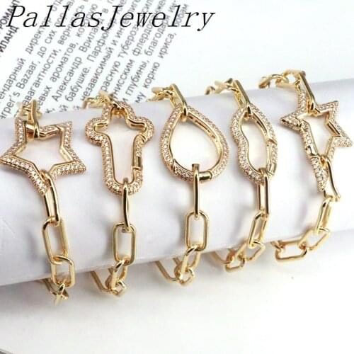 5Pcs Fashion Rolo Chains Mens Woman Gold Color Adjustable Bracelets Mix Style Snap Clasp Bracelets