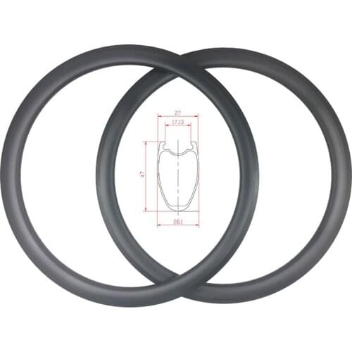700C 47mm tubeless road bike carbon rims 27mm wide U shape basalt surface V brake road bicycle rim 16 18 20 24 28 32 36 hoels