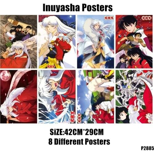 8pcs/lot Anime Toy Inuyasha Posters Kikyo Sticker Paintings Wall Picture 42x29cm 8 different Picture Embossed Poster