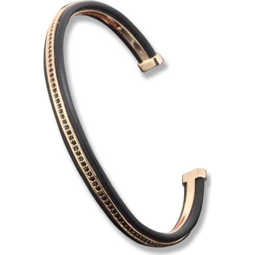 Anil Arjandas Fashion Bangles Pave Back Zircon Bracelets Leather Bangle Open Cuff Adjustable for Lovers Gift