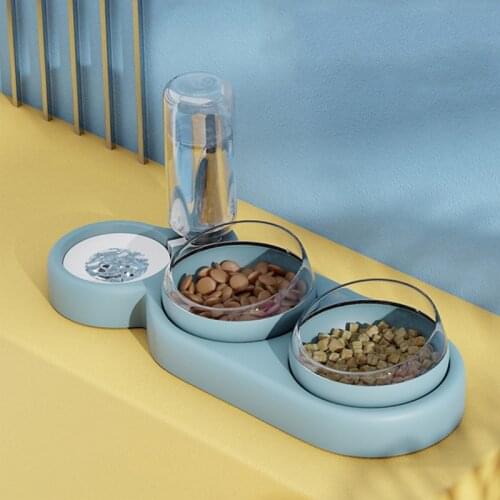 Cat Bowl Automatic Feeder Pet double bowls belt Water Dispenser Device Tilt Raised Design Stand Dish Bowls For Cats
