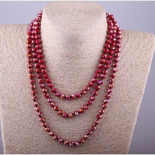 Fashion Bohemian Tribal Long Jewelry Red Crystal knotted long Halsband 5X8 Glass Crystal Necklace