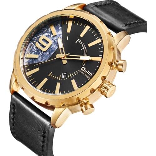 OULM Hot Fashion Leather Strap Quartz Men Watches Casual Waterproof Date Business Male Wristwatches Clock Gold Montre Homme XFCS