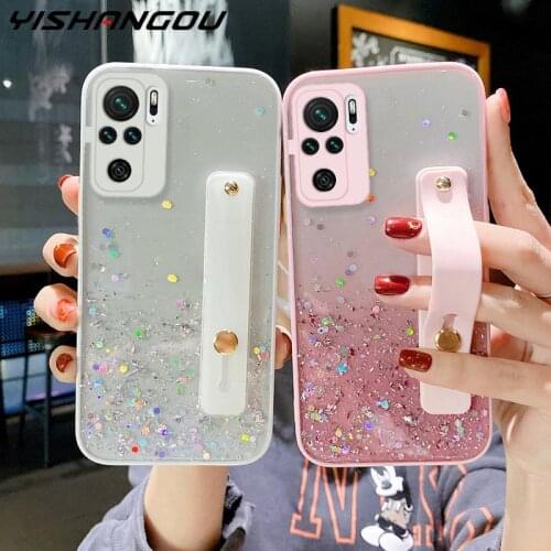 For Redmi Note 10 Pro Case Wrist Strap Glitter Clear Soft Silicone Case Cover For Xiaomi Poco X3 NFC Redmi Note 9 8 Pro 9S 9A 9C