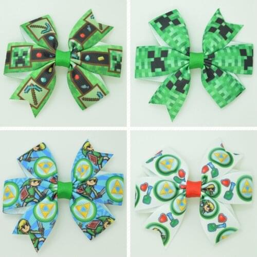 SUPWRF 3.1'' game kids hair accessories hair bows With Clip hair ties Printed Ribbon headwear wholesale 20 PCS T0929