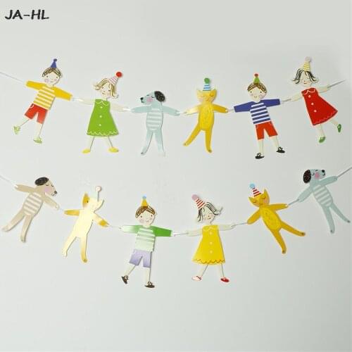Kids Birthday Garland Cartoon Figure Animal Paper Flags Banners 5M Baby Shower Decoration Party Acc