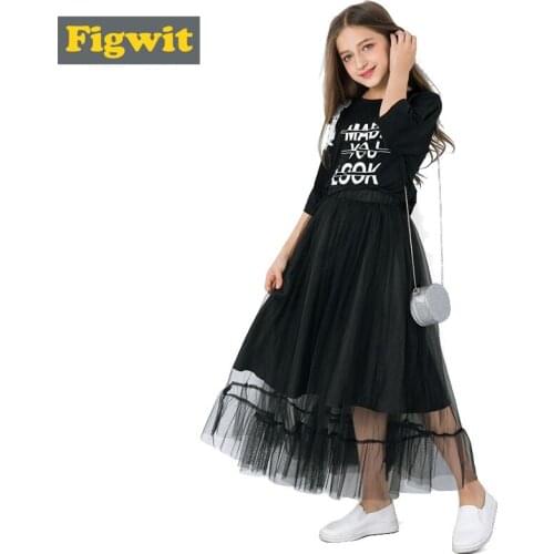 Figwit Girls 2 Pcs Dress Set Letter Print Children Kids Clothing Set Long Summer Autumn Spring Suit for Girls Teenage 6 12 Years