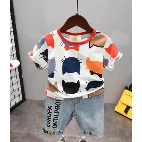 Summer Boys Cartoon T-shirt + shorts jeans 2pcs Outfit Kids Clothes Boys Suit For Toddler Boys Clothing Set 2-6years