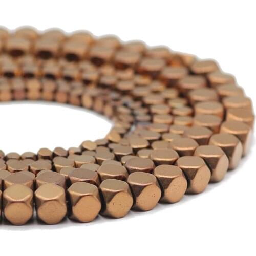 Hematite Natural Stone Copper Faceted Square Cube Shape 3/4/6MM Spacer Loose Beads For Jewelry Making DIY Bracelets Accessories
