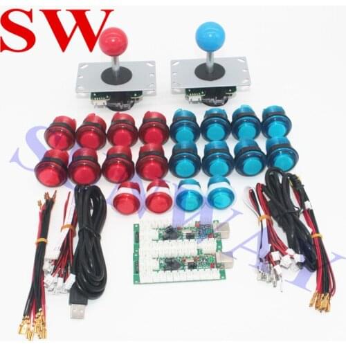 Hot Sale 20pcs LED Arcade Buttons + 2pcs Joysticks + 2pcs USB Encoder Kit + 20pcs LED Cables for 2 player DIY Arcade kits
