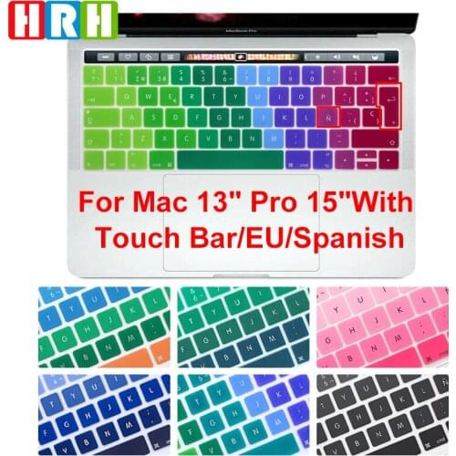 HRH 50pcs EU/UK Rainbow Spanish Silicone Keyboard Cover Skin for Mac Pro 13 Pro 15 Inch A1706 A17707 A2159 with Touch Bar