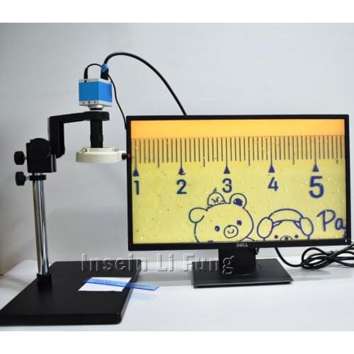 HD 16MP HDMI USB Microscope Camera+High Working Distance Large Field of View 5X-100X C-mount Lens+ Large Bracket+ Light Source