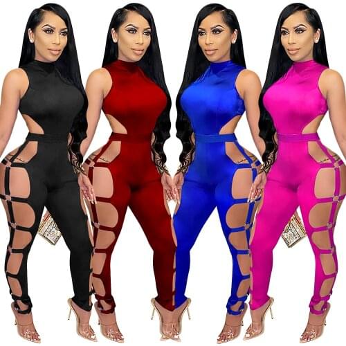 Jumpsuit Party Black Blue Cut One Piece Jumpsuit Sexy Outfits Womene Clubwear Club Jumpsuits for Women 2021 Mono Elegante Verano