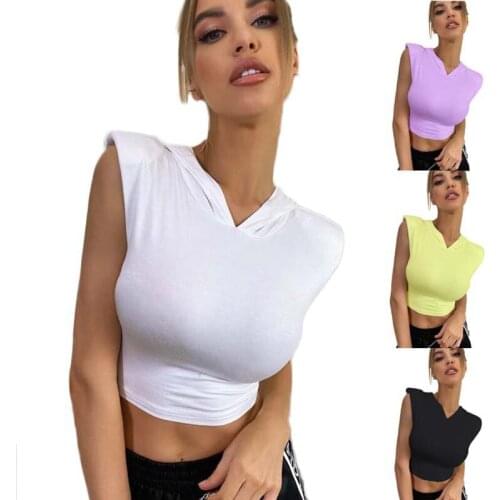 Women V-Neck Sleeveless Hat Shrug Bodycon Mini Tops Summer Sexy Solid Color Tight Short Tops Beach Casual Sport Slim Crop Top