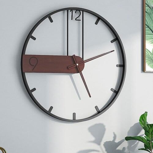 Wrought Iron Walnut Pointer Modern Creative Design Simple Retro Nordic Home Decoration Bedroom Silent Fashion Wall Clock