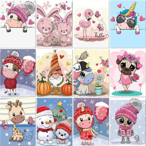 Full Square/round Cartoon Animal Cow Diy 5D Diamond Painting Snowman Diamond Embroidery Mosaic Wall Home Decor Childrens Gift