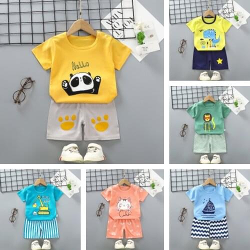 Summer Baby Boys Girls Set Pure Cotton Baby Short Sleeve 2-piece Clothes Boys Clothing Set Homewear Suit Kids Outfits